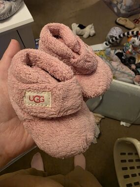 UGG Pink Plush Baby Booties with Logo Patch